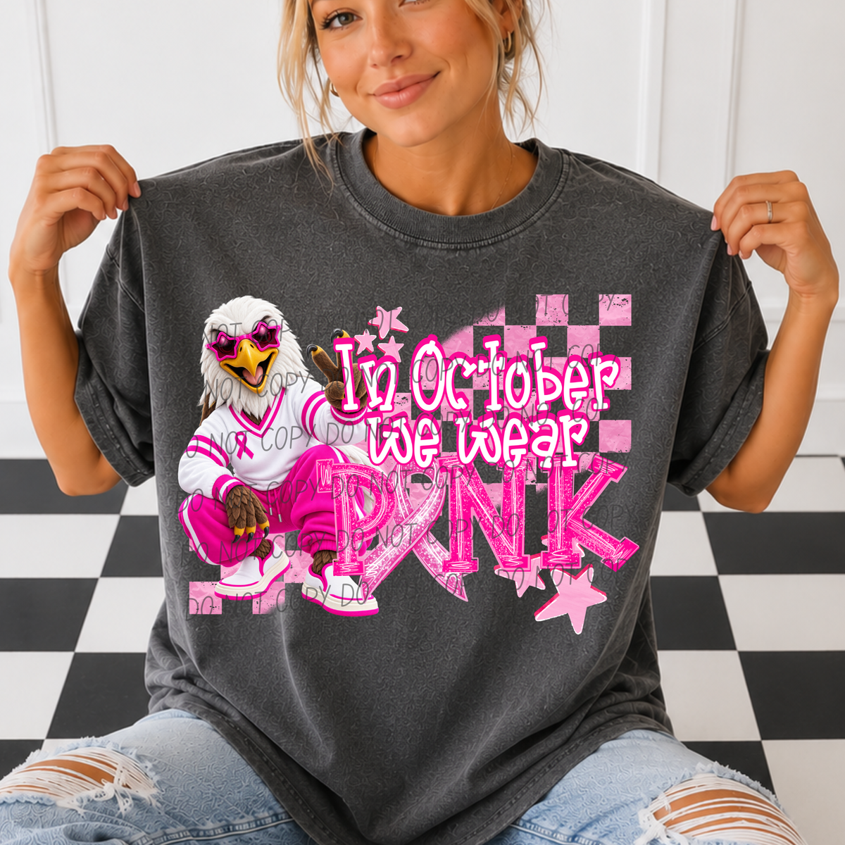 EAGLES- in October we wear pink (city) DTF transfer
