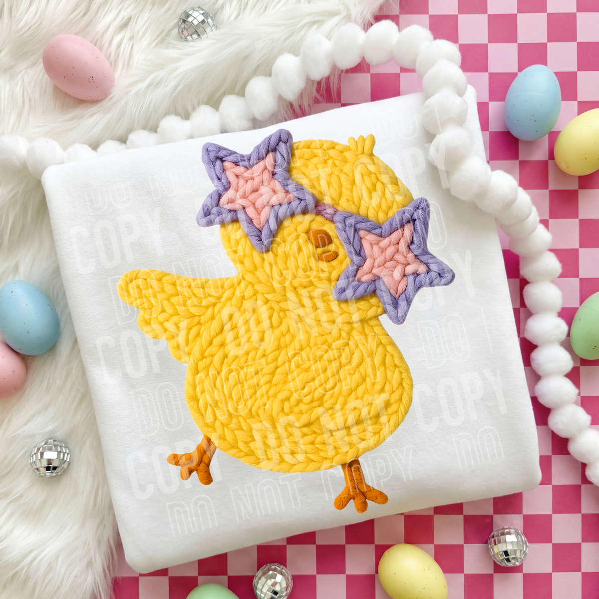 Faux crochet chick with purple star glasses (SBB) DTF TRANSFER