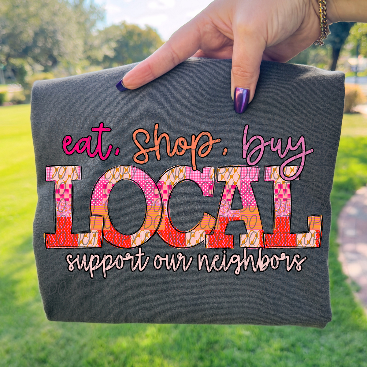 Eat shop buy local PINK (City) DTF Transfer