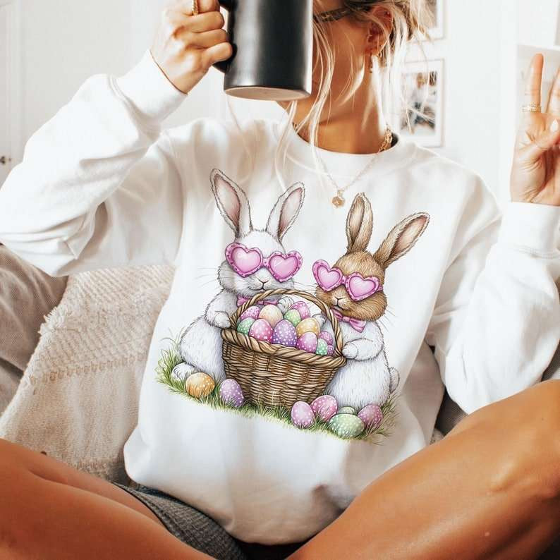 Easter bunnies with basket 80948 DTF transfer