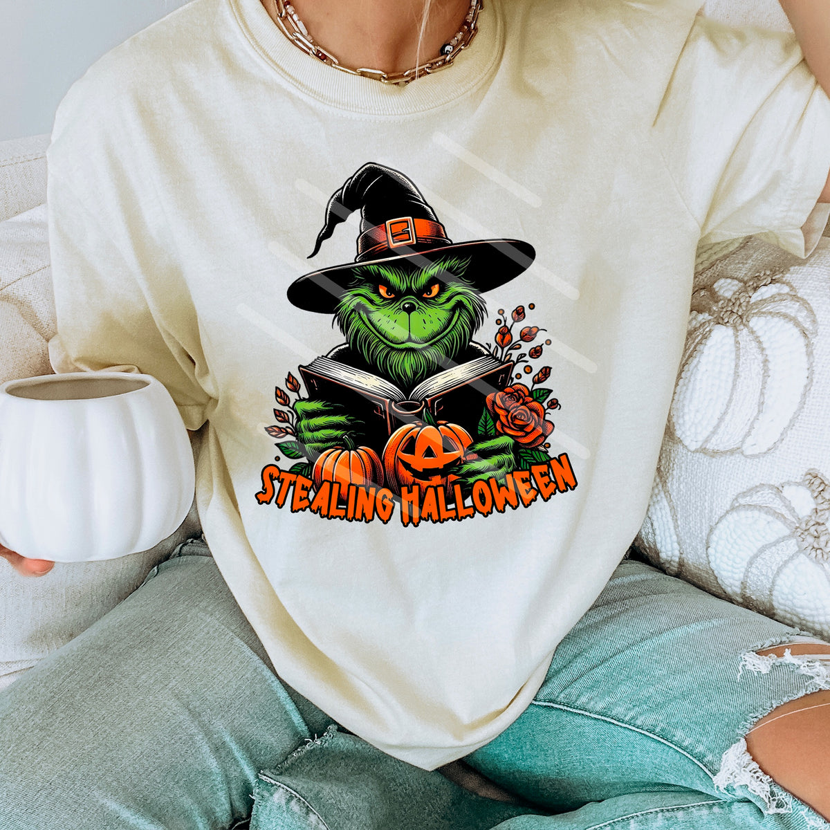 Stealing Halloween Green Guy DTF transfer