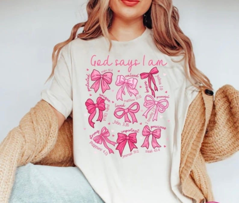 God says I am Pink bows 87761 DTF transfer