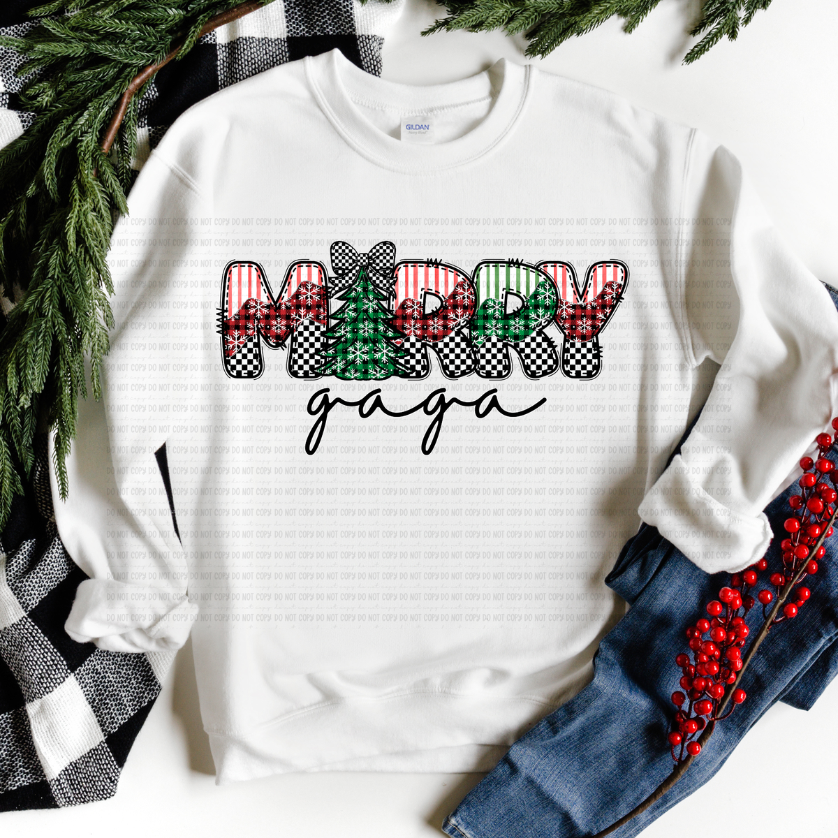 Merry Gaga stripe plaid and checker (revel) DTF Transfer