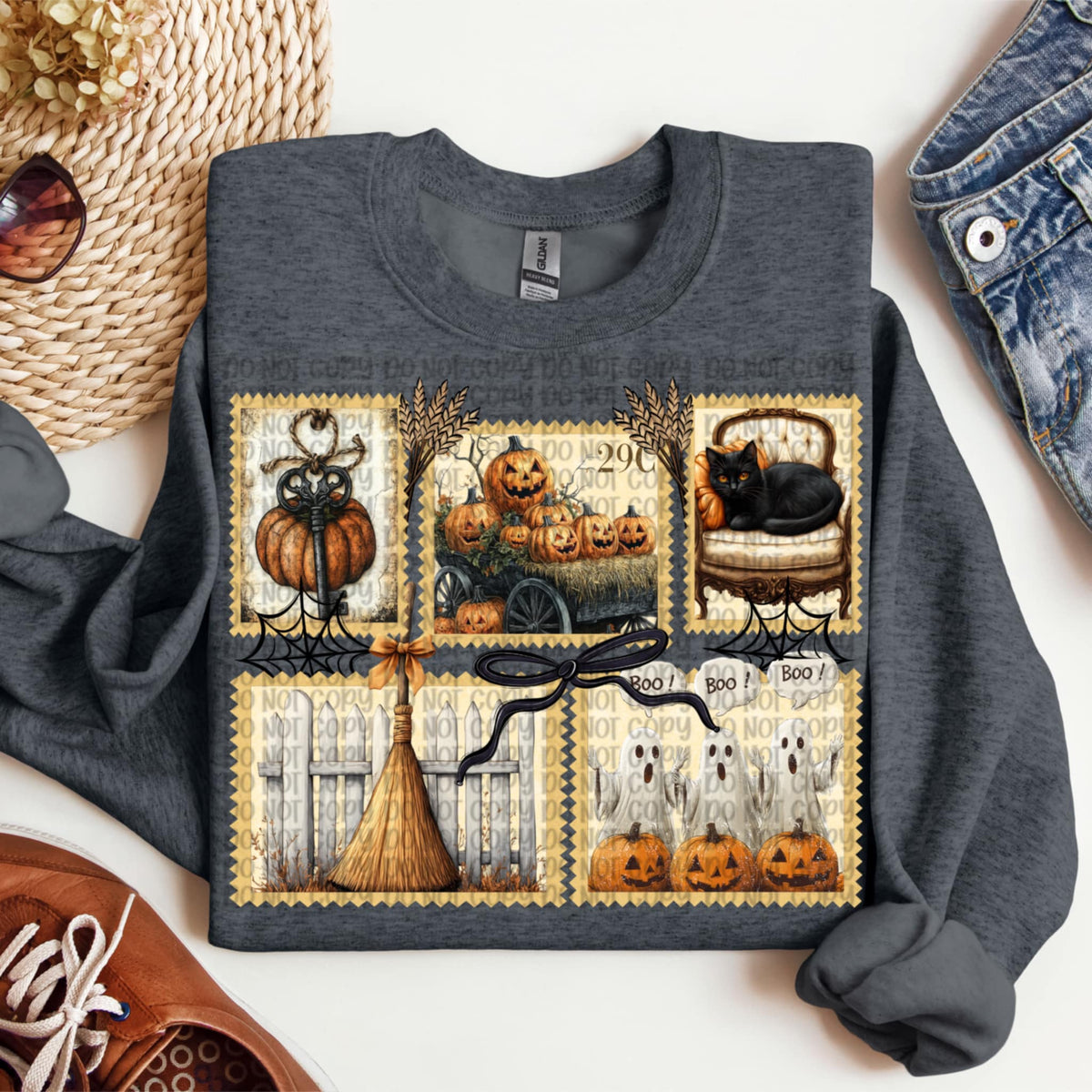 Vintage Halloween Stamps with jack o lanters and ghosts VP DTF transfer