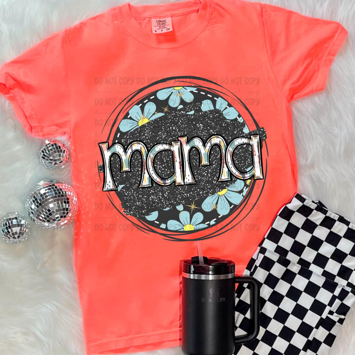 Mama blue flowers circle (Revel) 93925 DTF transfer