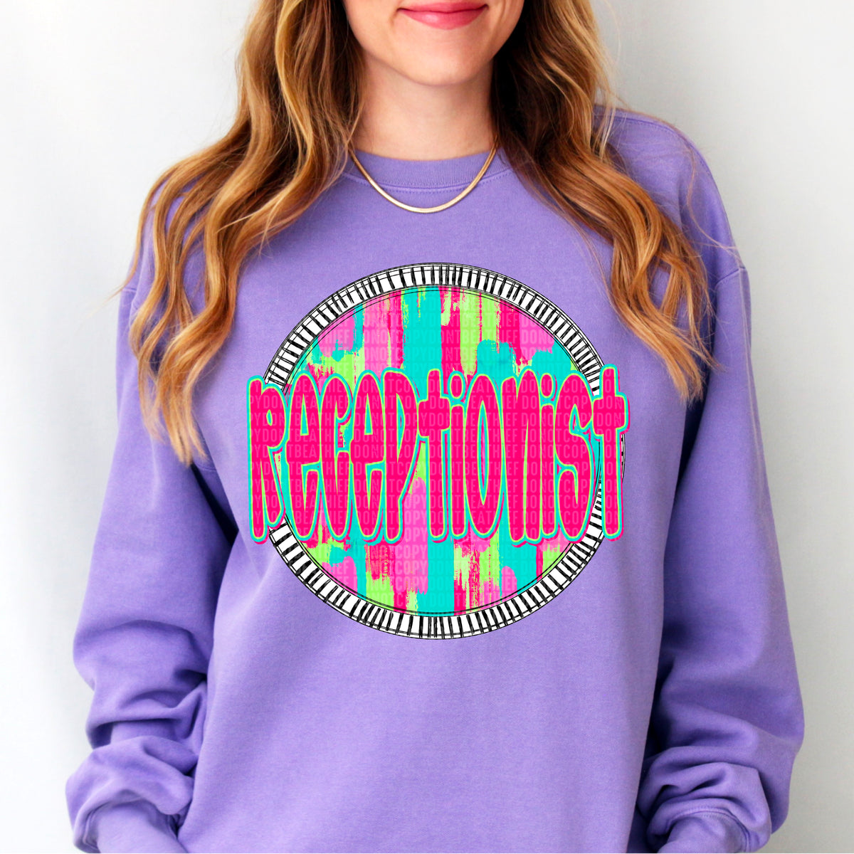 Receptionist pink font circle 106159 DTF transfer