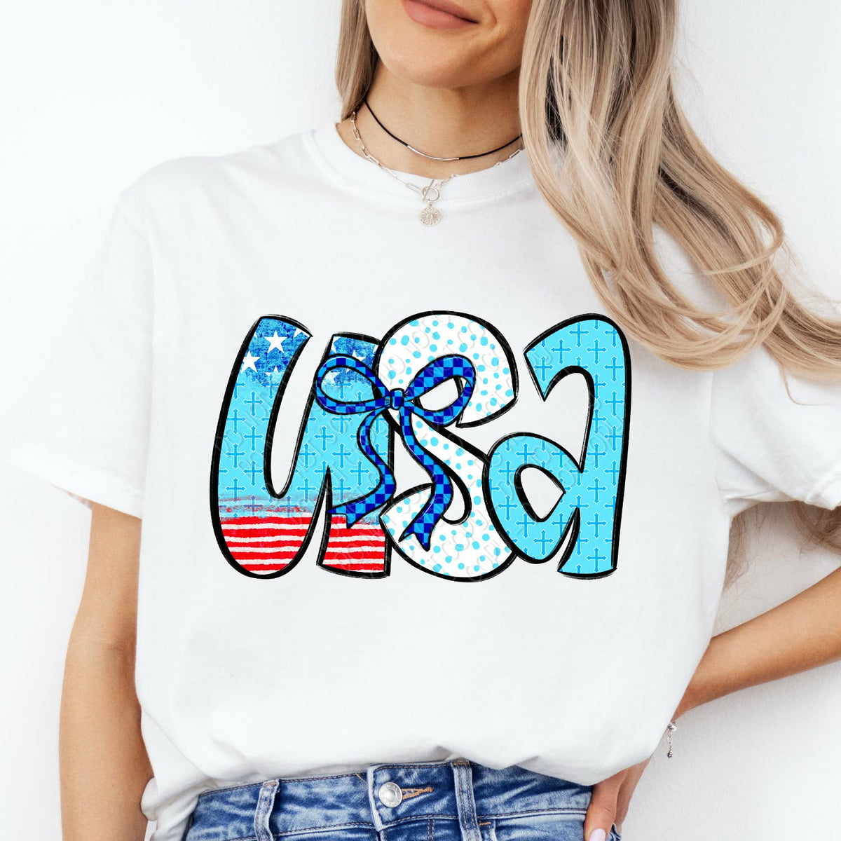 USA blue bow Sunday Special DTF transfer