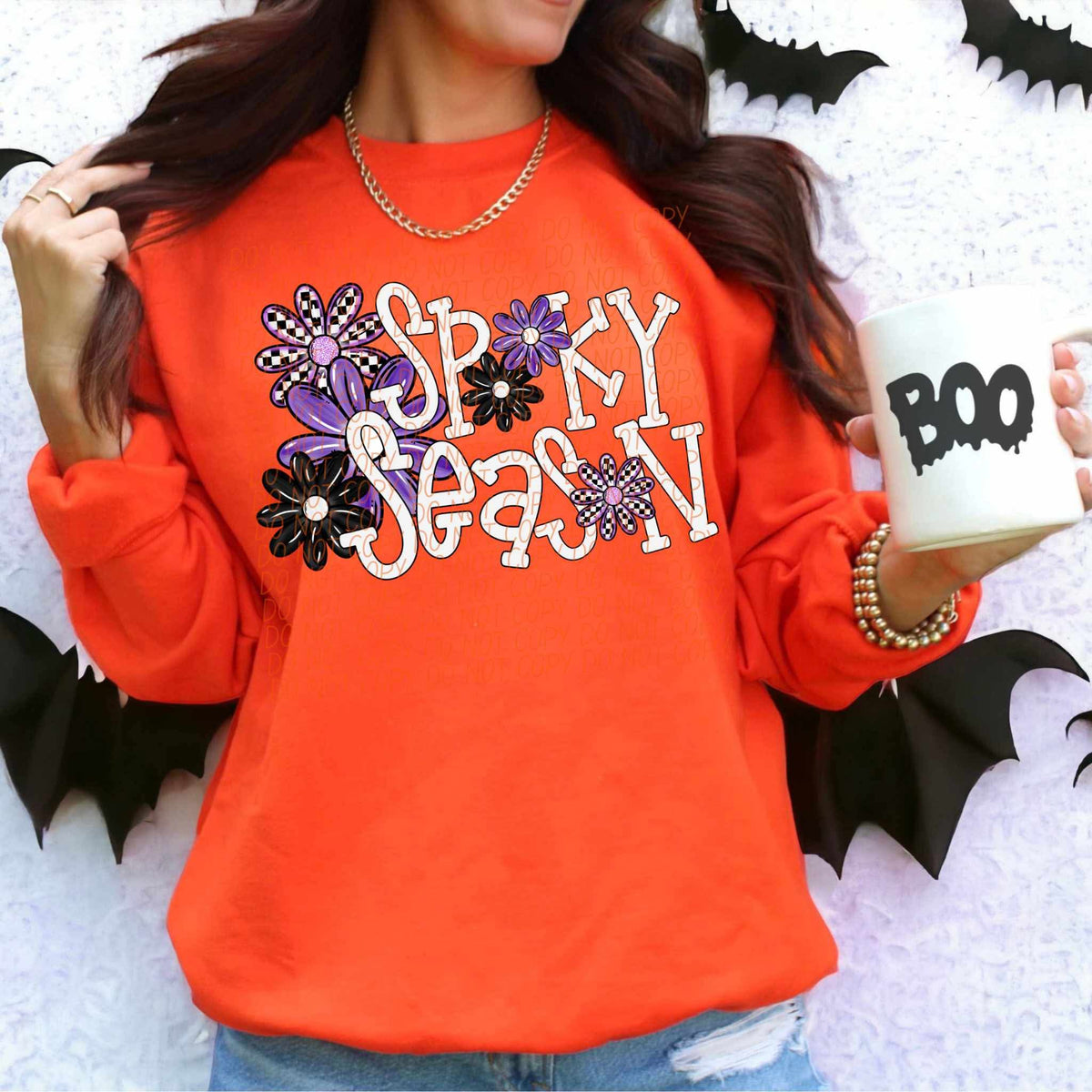 Spooky season black and purple flowers (City) DTF transfer