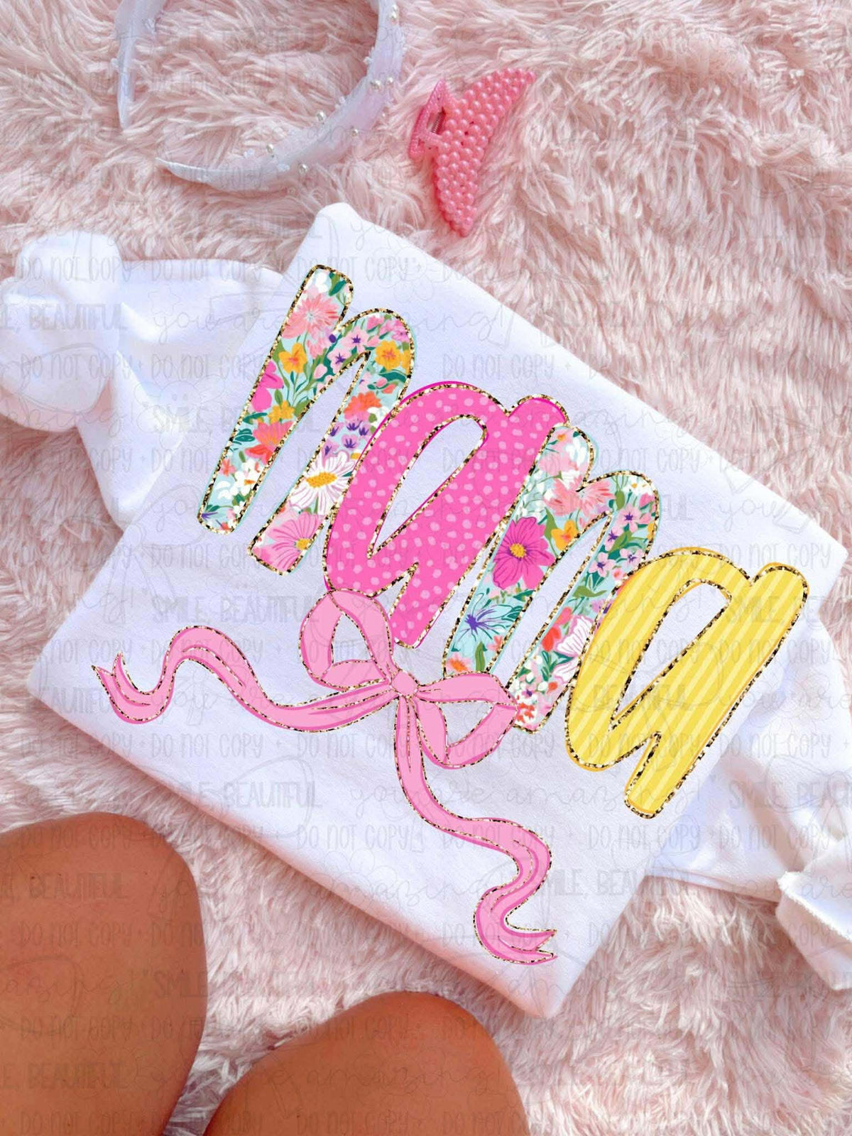 Nana pinks and yellow patterns with bow (Carter) DTF Transfer