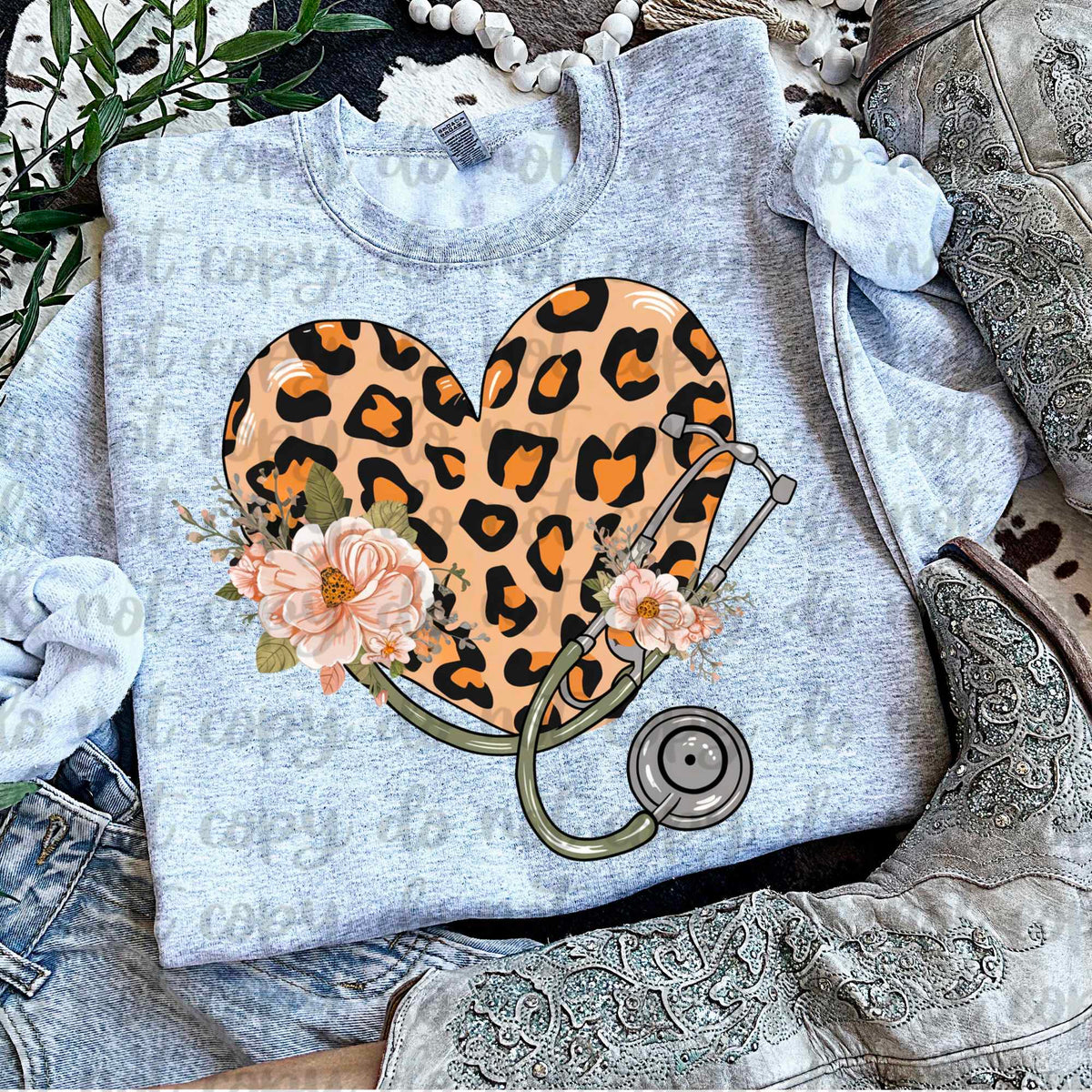 Leopard heart stethoscope (vintage) 60734 DTF transfer