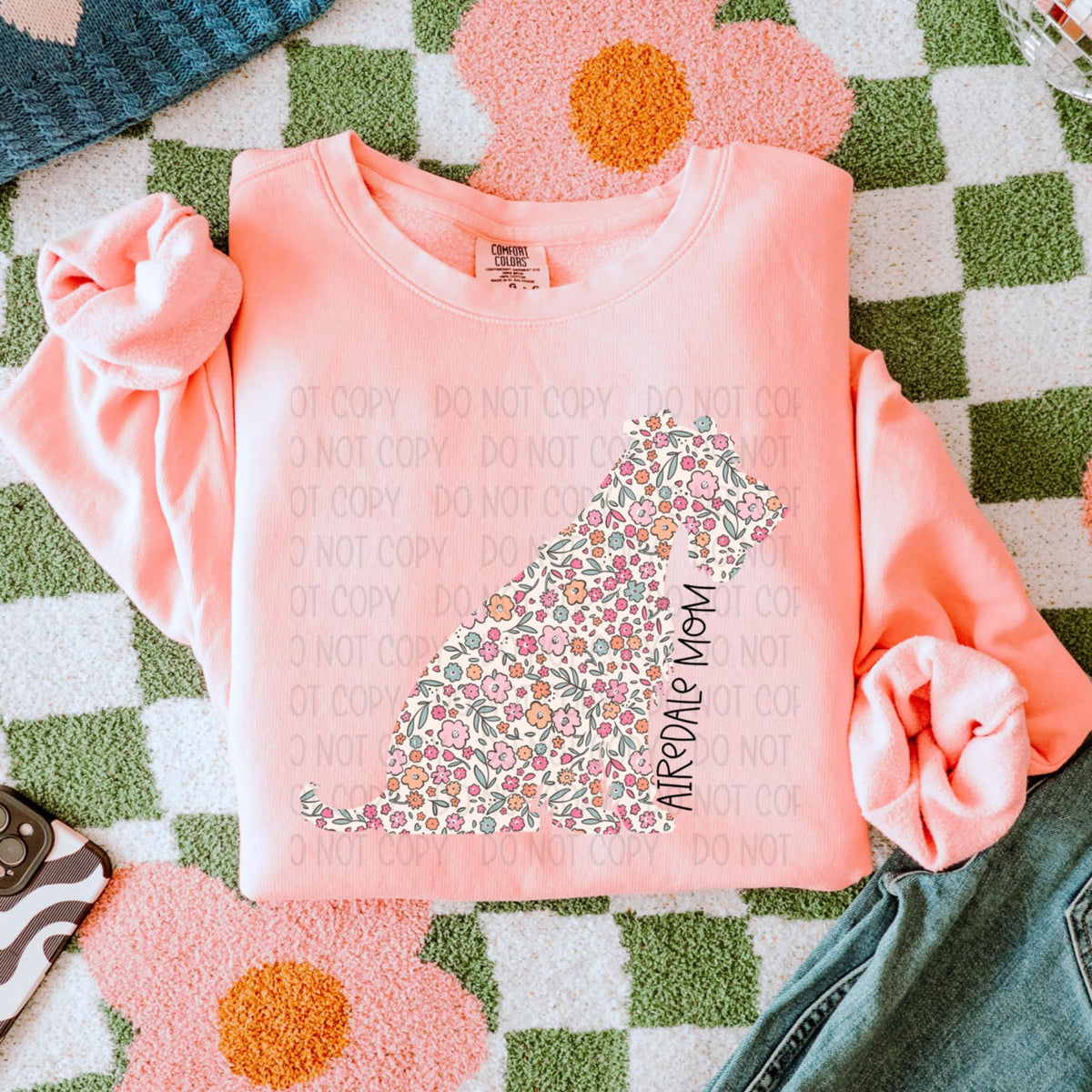 Airedale mom floral puppy (SWD) 87042 DTF transfer