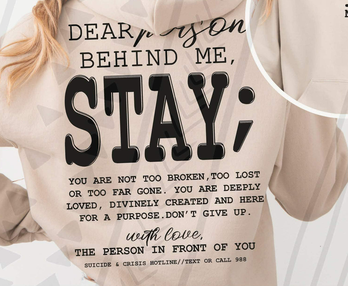 Dear person behind me STAY black wording BACK ONLY (Kai) DTF Transfer