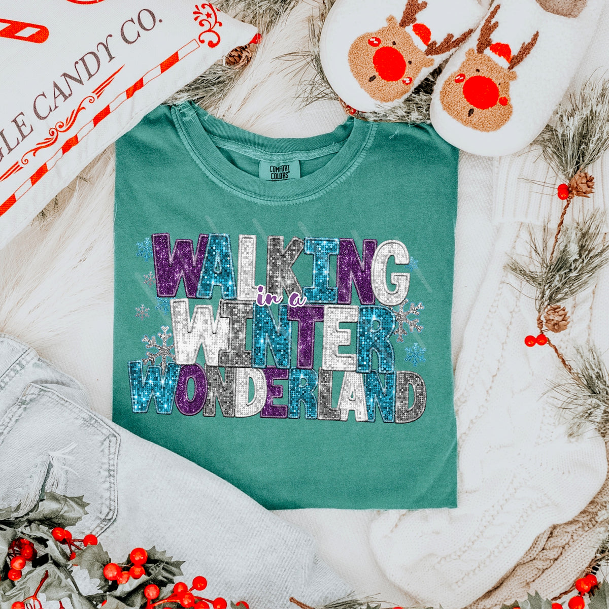 Walking in A Winter Wonderland faux sequins 111583 DTF transfer