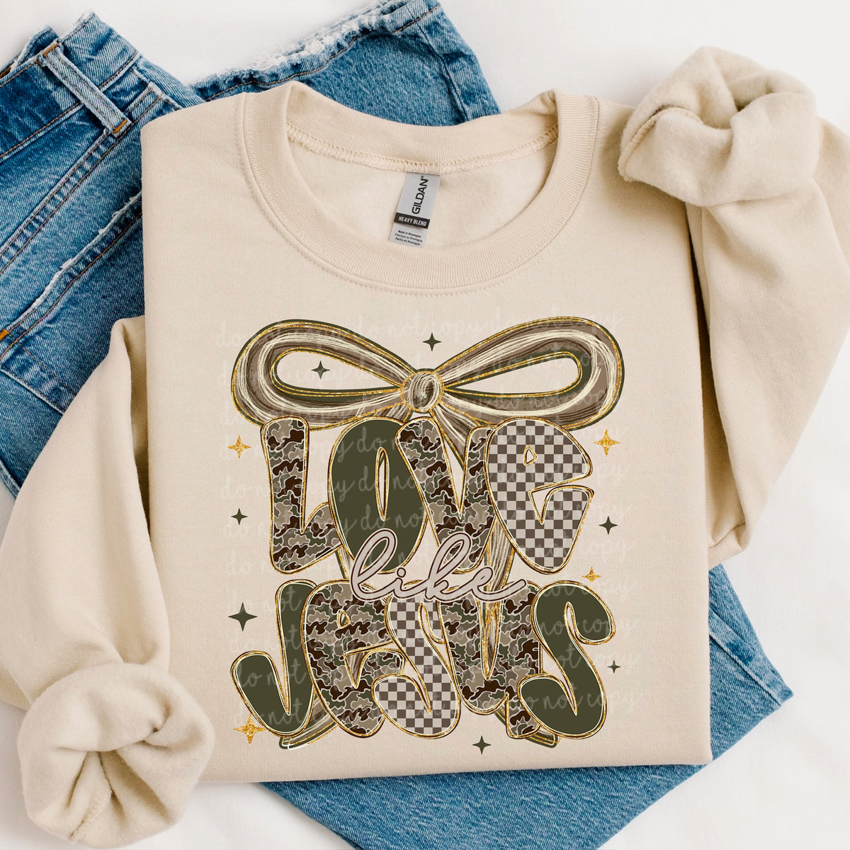 Love Like Jesus camo and checker with bow 117412 DTF Transfer