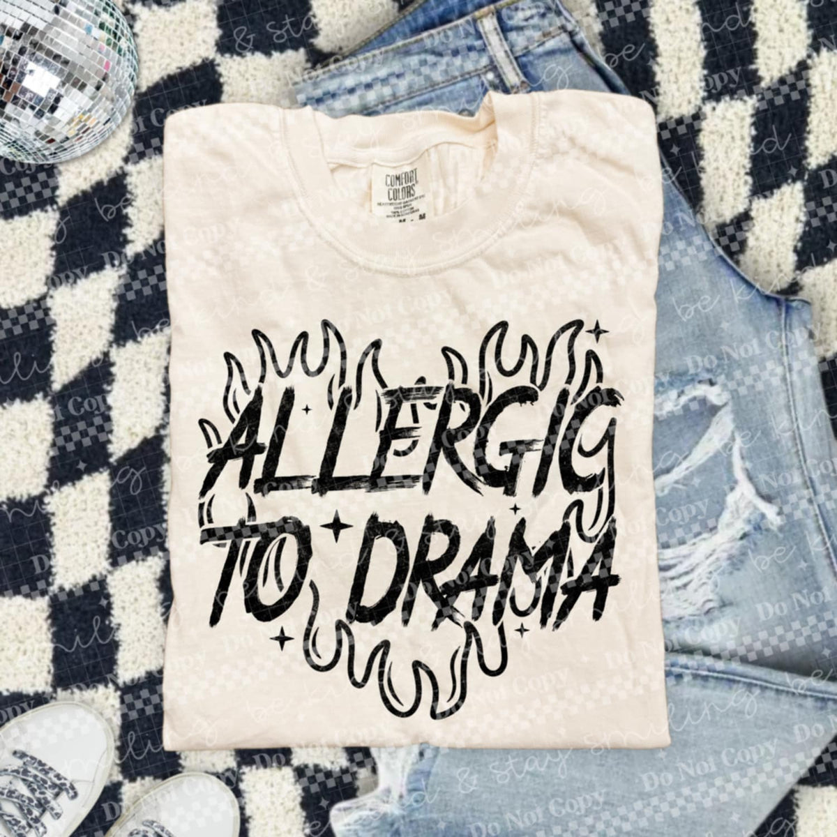 Allergic to Drama flame heart DTF transfer