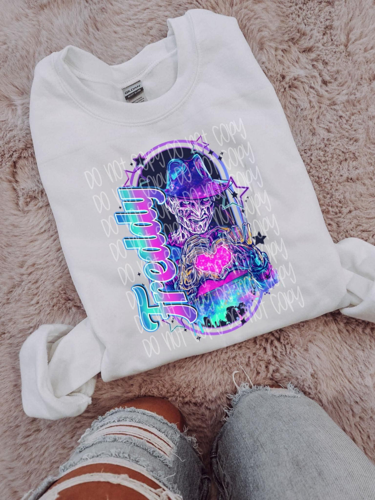 Fred purple & blue heart hands SSD DTF transfer