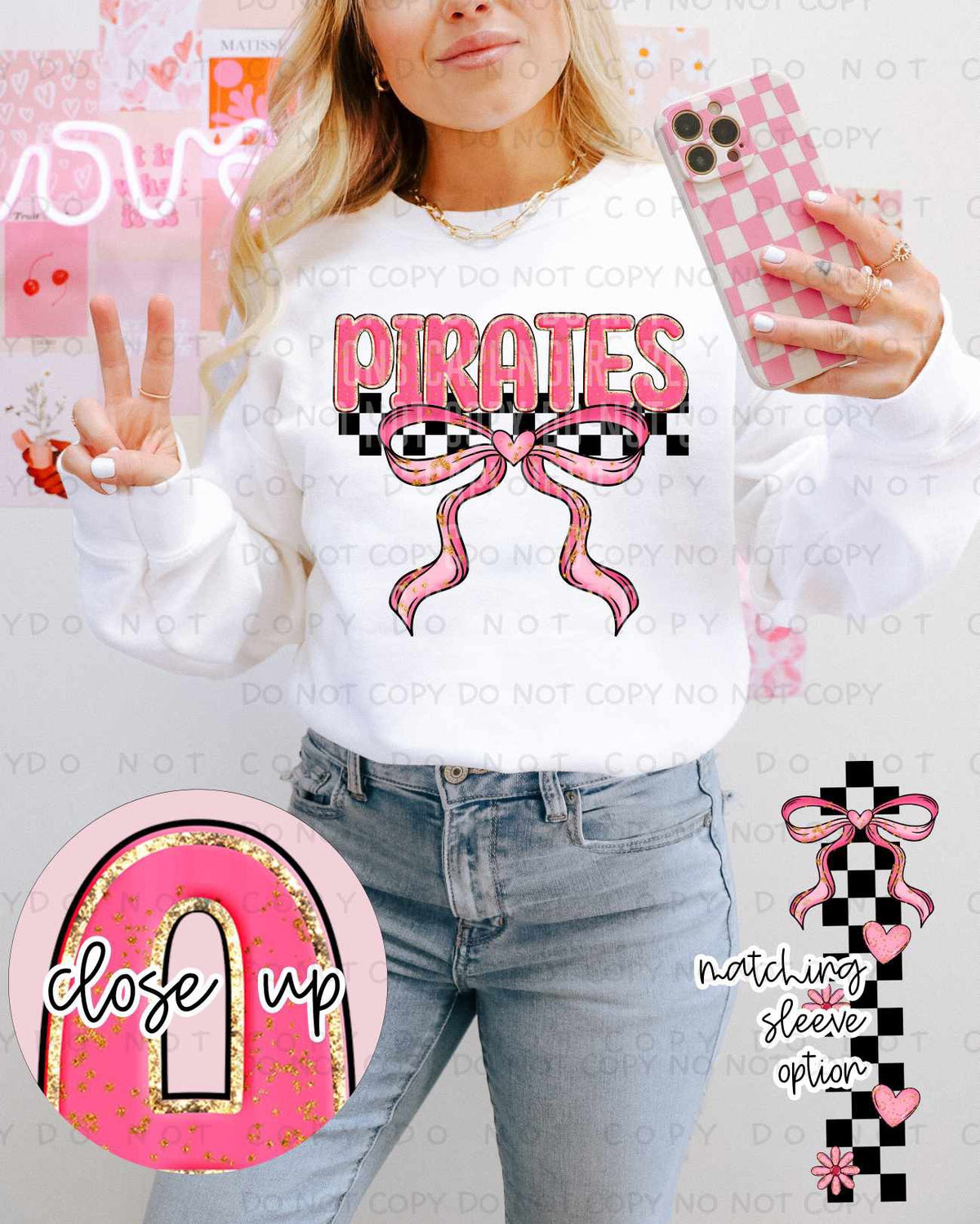 Pirates pink and gold with bow (Caplinger) 80431 DTF transfer