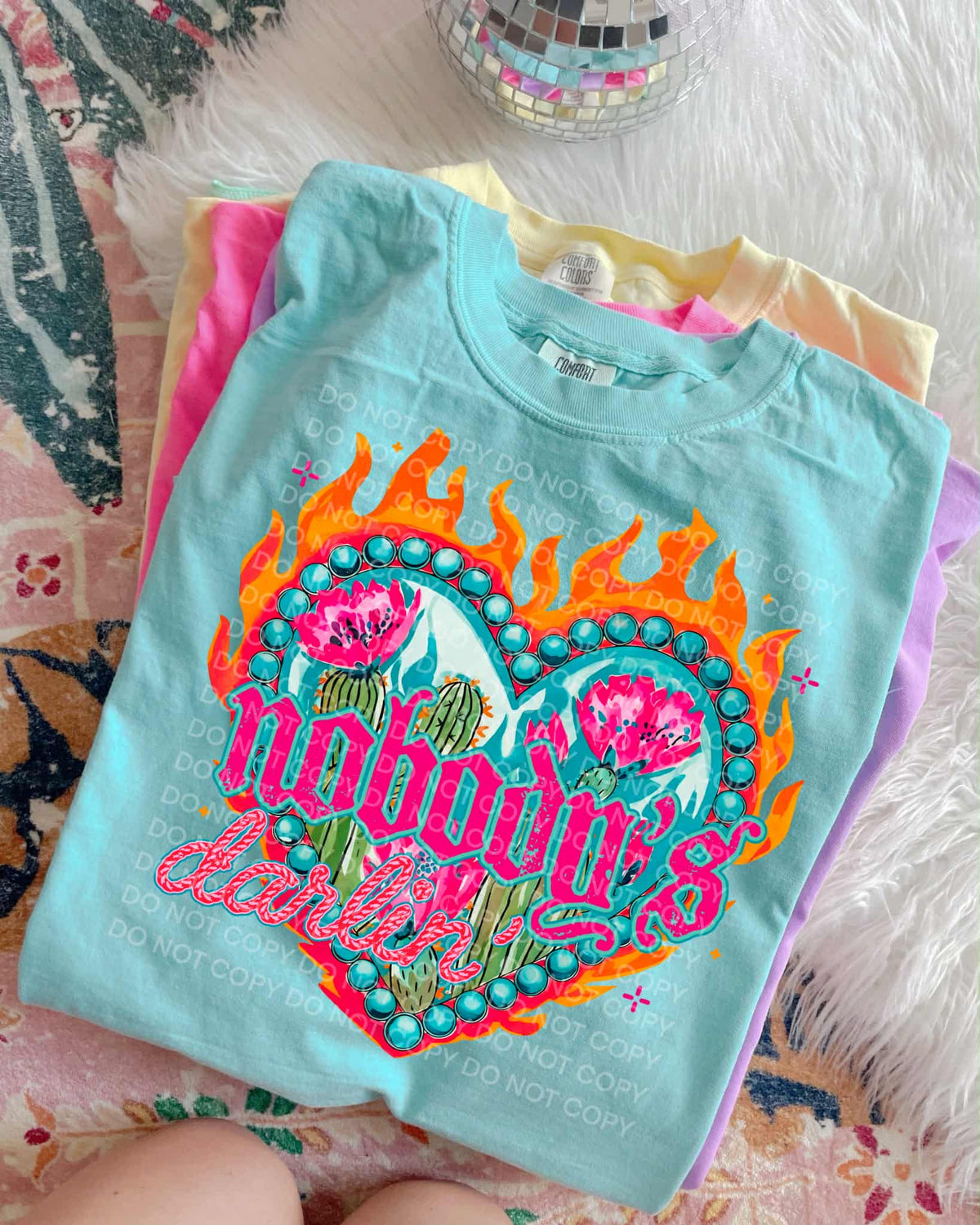 Nobody’s Darlin Flame teal heart SCG DTF transfer