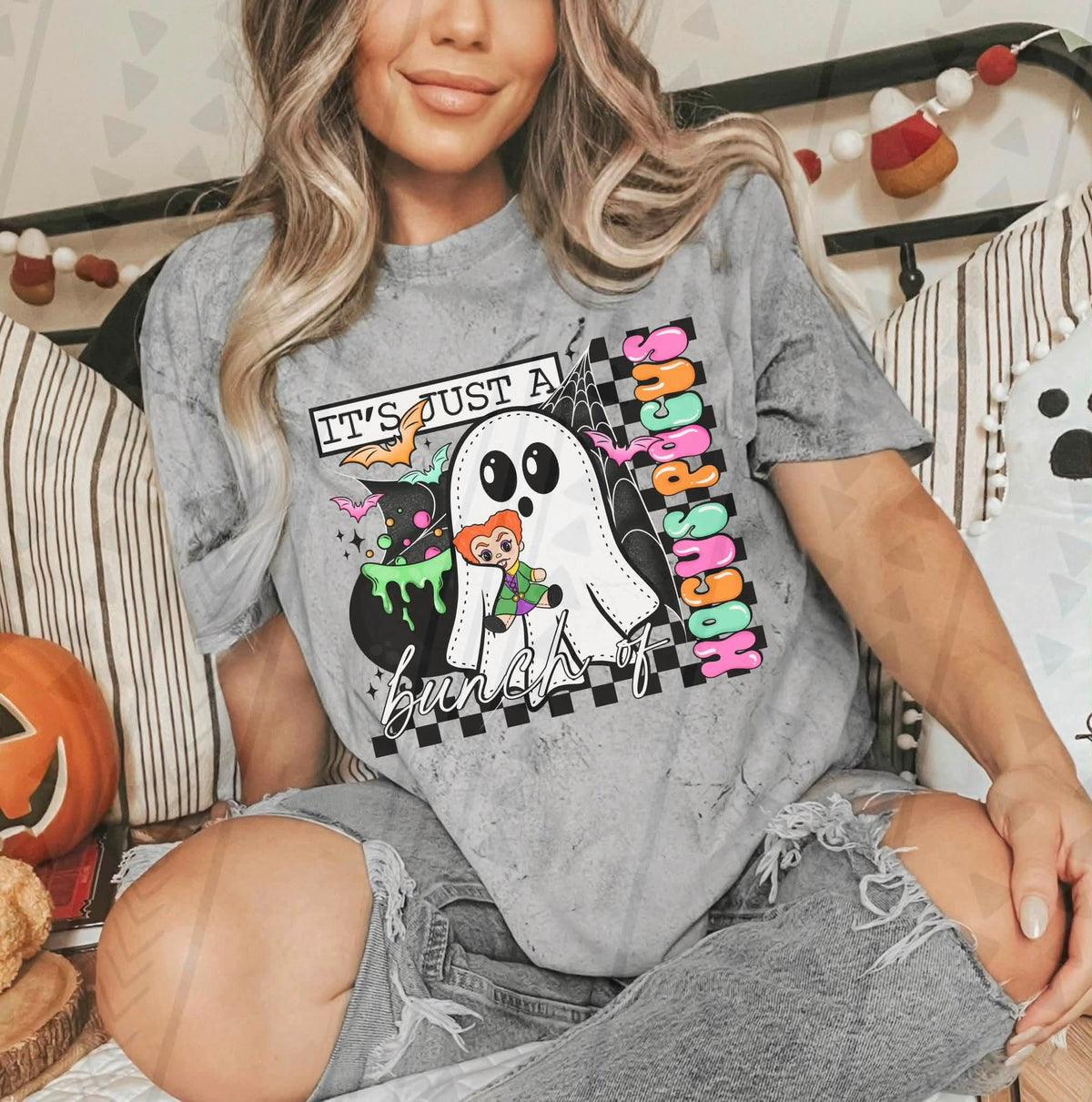 It’s just a bunch of hocus pocus ghost colorful bubble letters (Kai) DTF Transfer