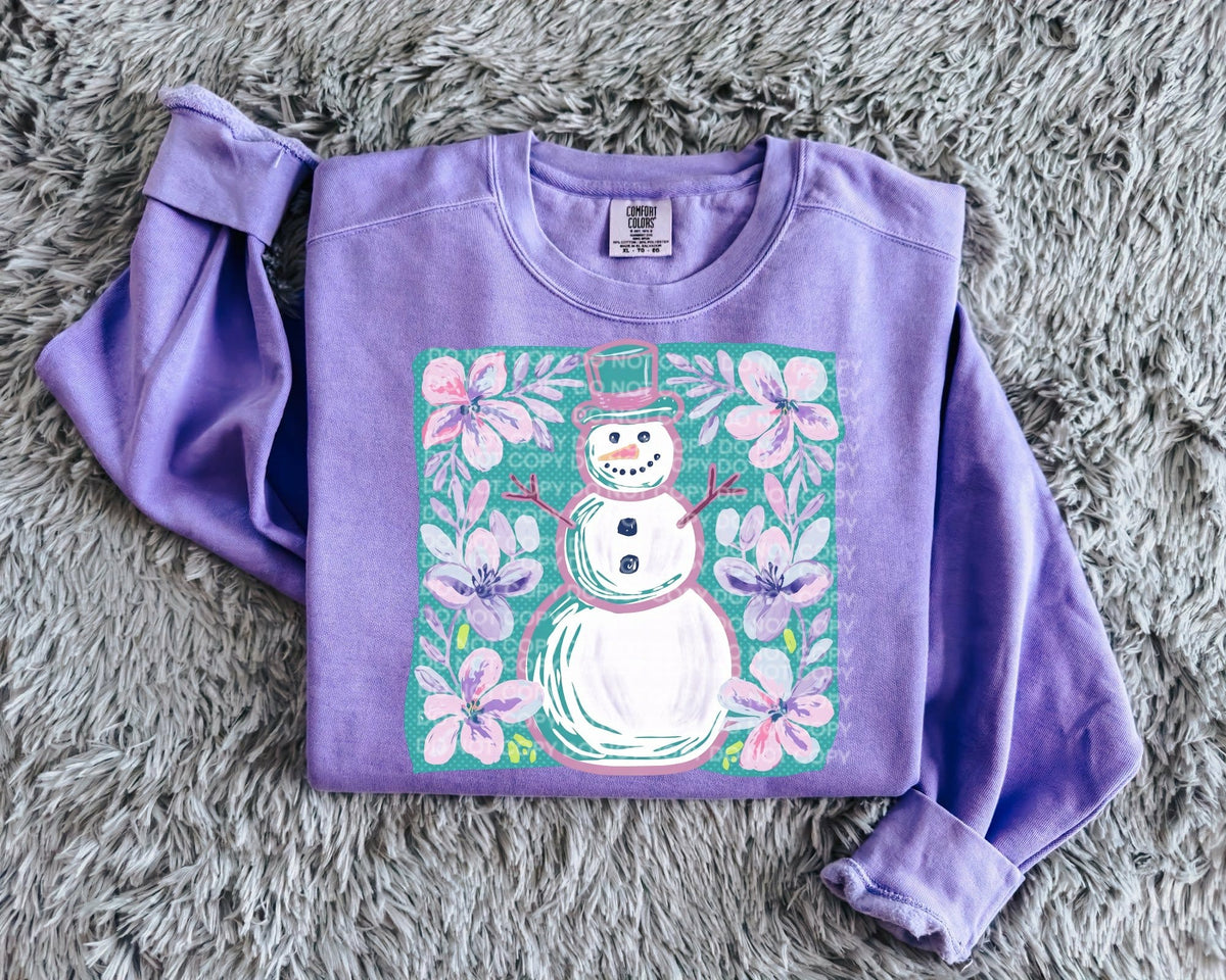 Pastel Snowman and flowers (SCG) DTF transfer