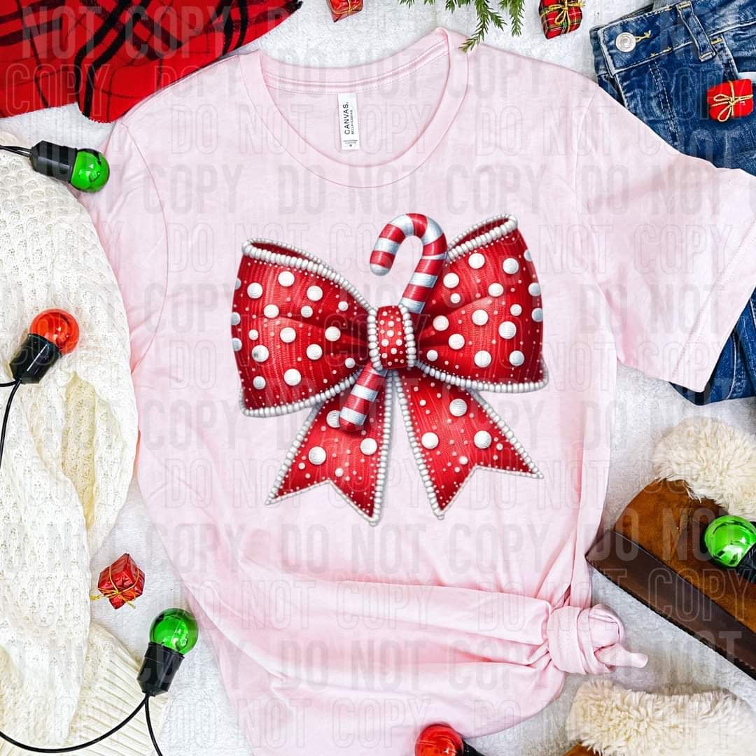 Red bow with candy cane (SBB) 60276 DTF transfer