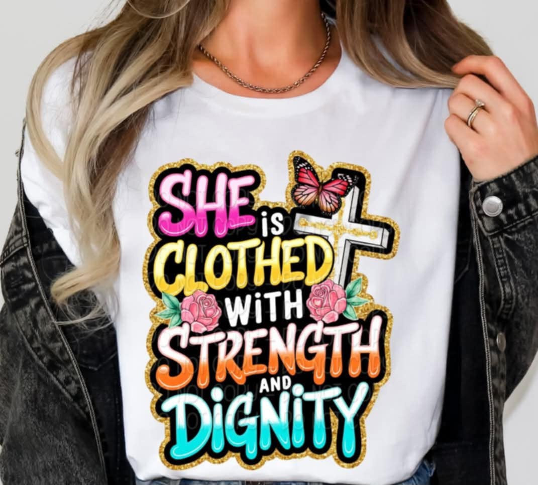 She is clothed with strength and dignity (TTD) 94789 DTF transfer