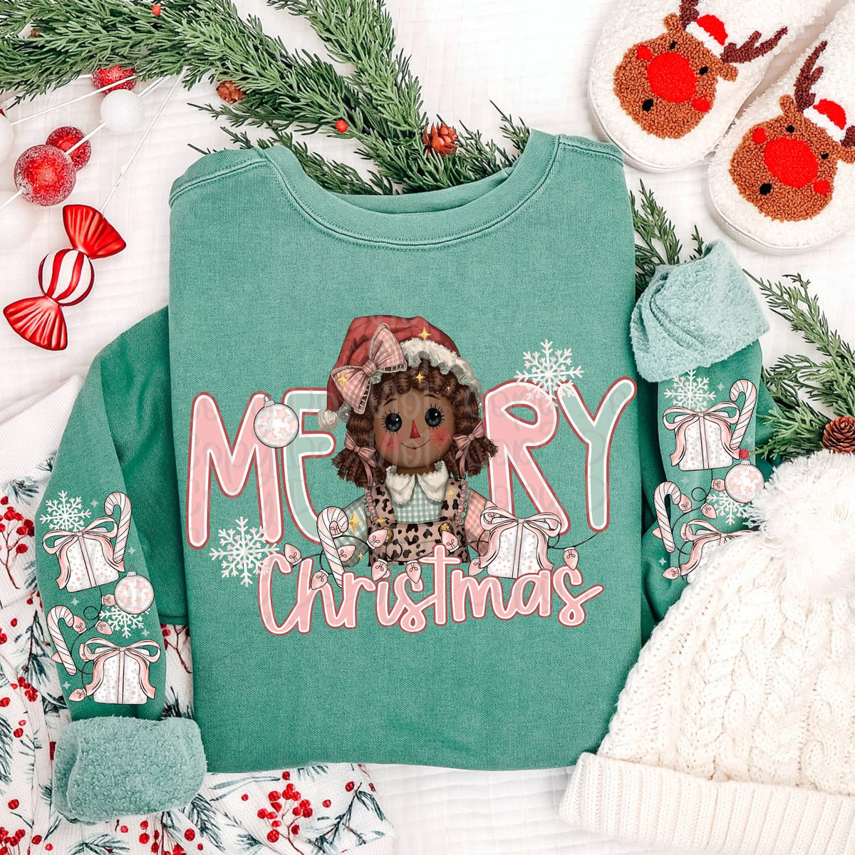 Merry Christmas Doll darker skin tone (front only) (Virgo) DTF Transfer