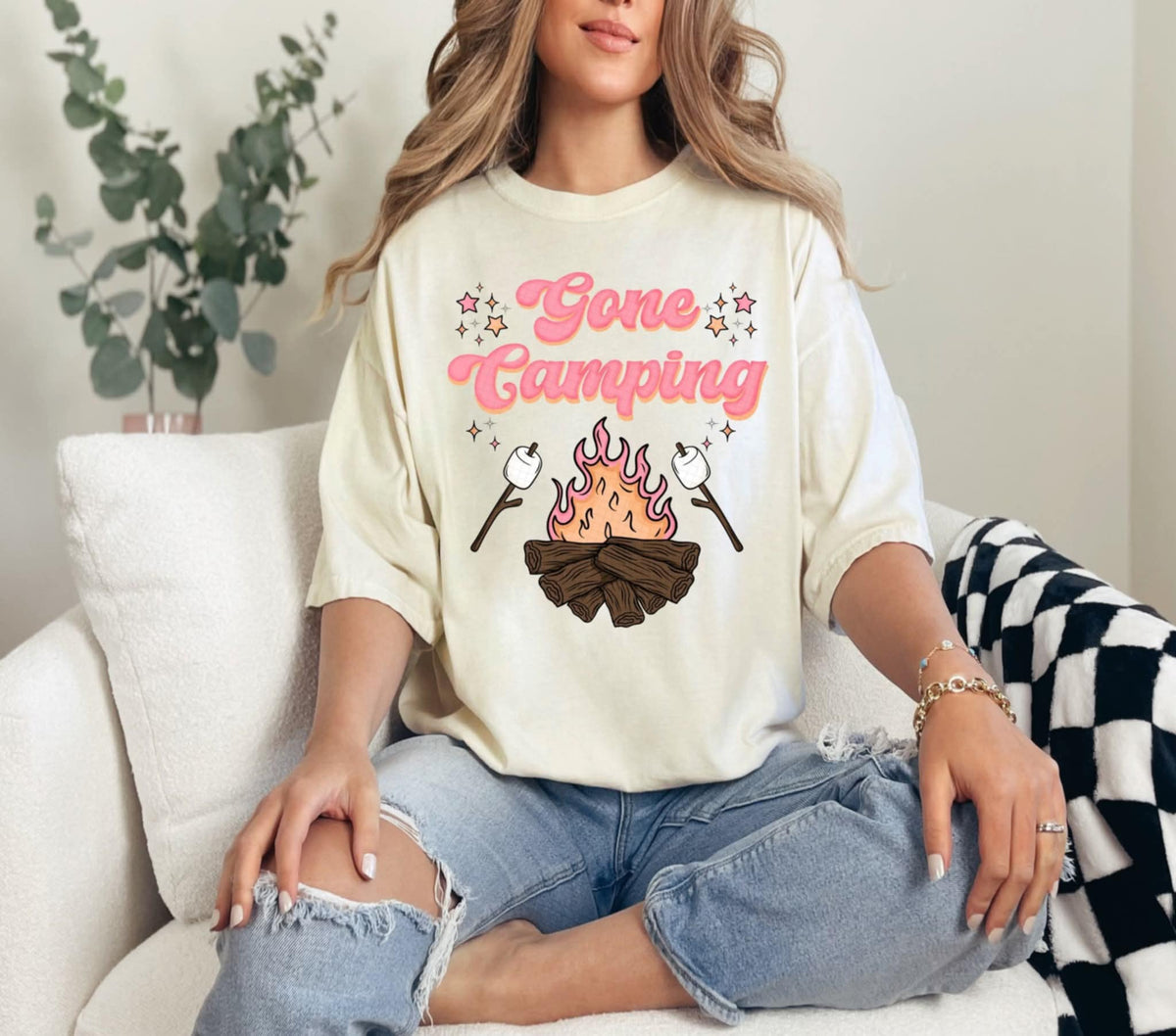 Gone camping pink font (Linda) 107852 DTF transfer