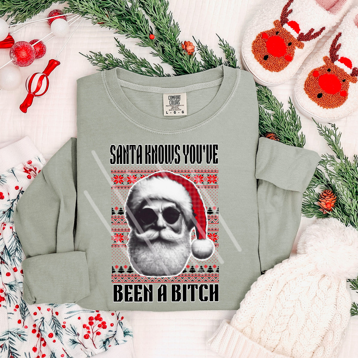 Santa knows you’ve been a bitch sweater pattern santa (MZ) 113535 DTF Transfer