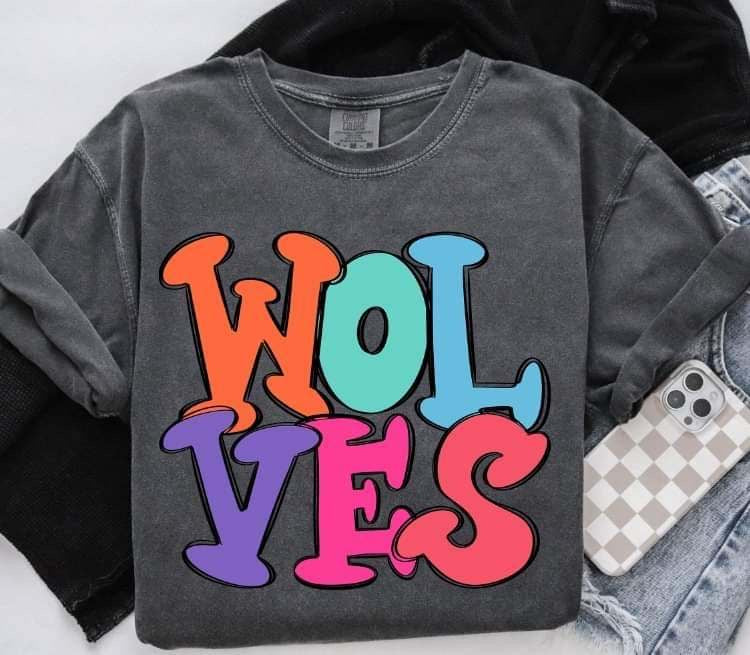 Wolves colorful bubble font (S&G) 64473 DTF transfer