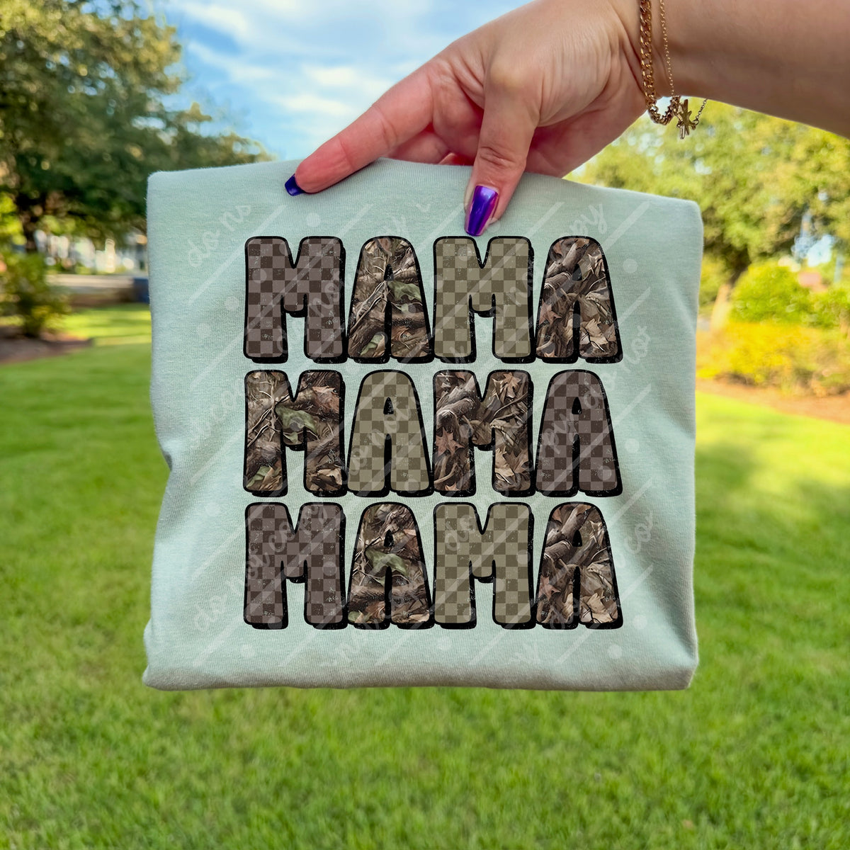 Mama camo checker (scarlow) DTF transfer