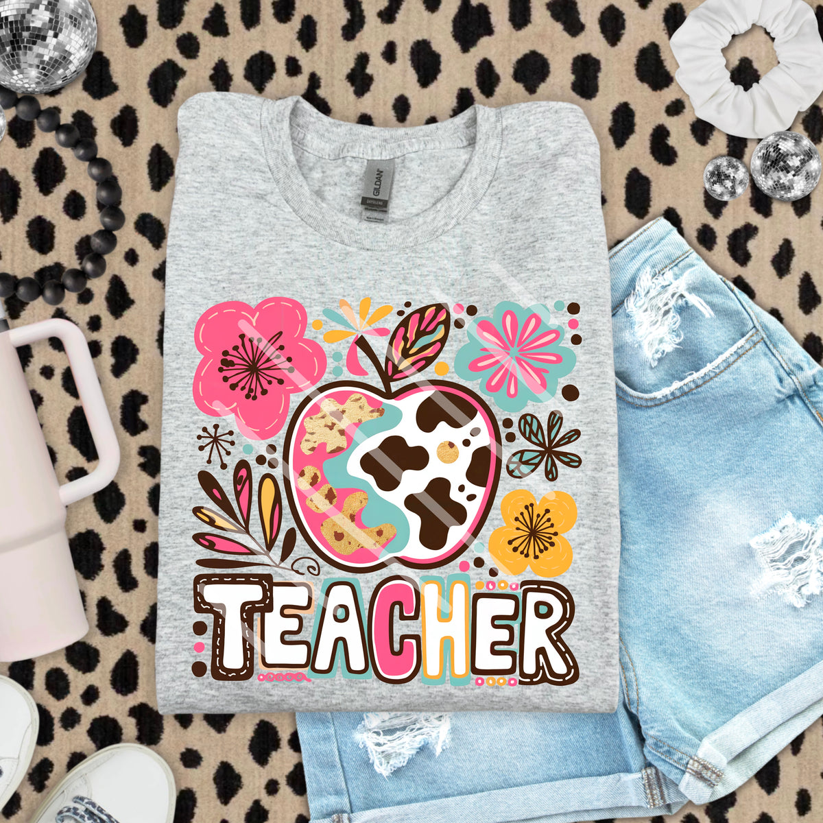 Teacher Abstract Florals with Apple 110835 DTF Transfer