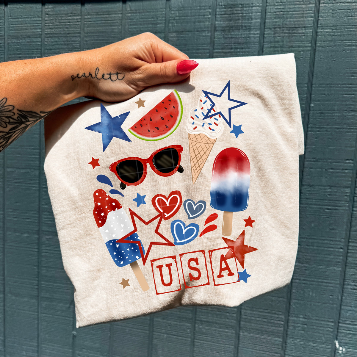 USA blocks with ice cream and watermelon (CSC) DTF Transfer
