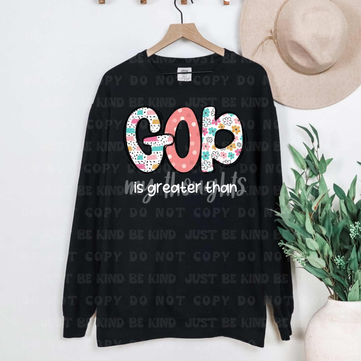 God is greater than my thoughts color and white (VLB) 87415 DTF transfer