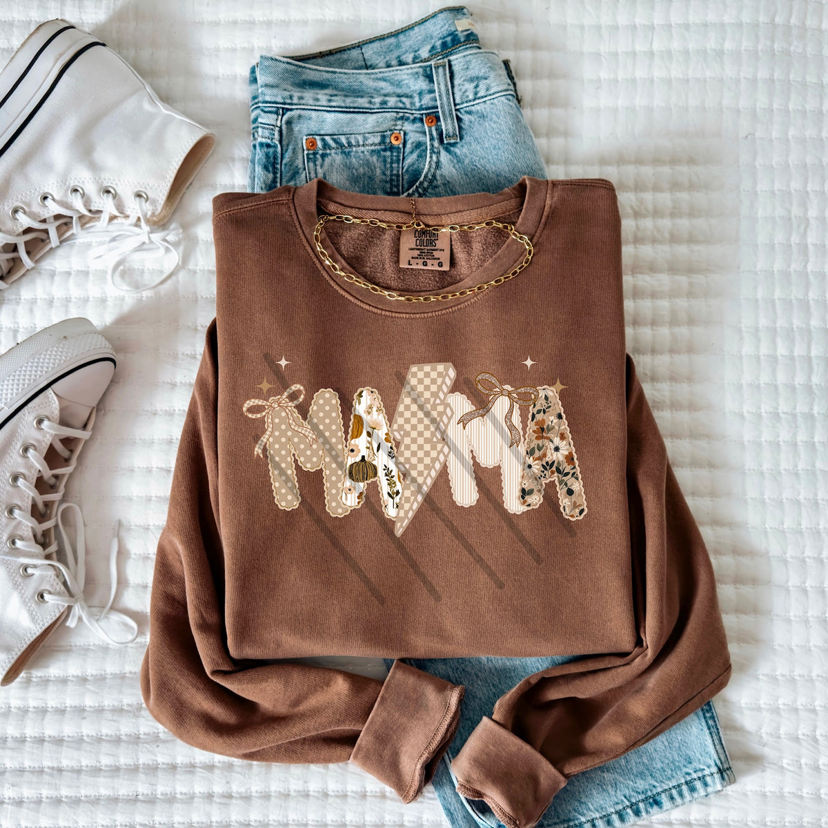 Tan pumpkin pattern and lace mama (MZ) 113483 DTF Transfer