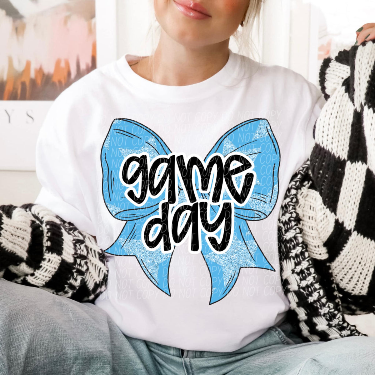 Game day light blue bow (CITY) 91315 DTF transfer