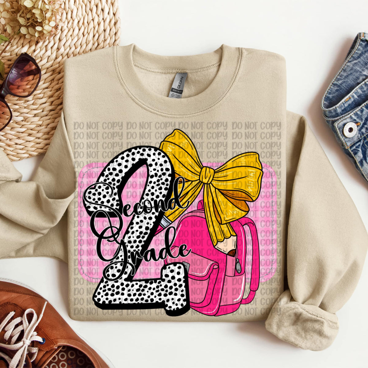 Second Grade Polka Dot with pencil bow and backpack DTF transfer