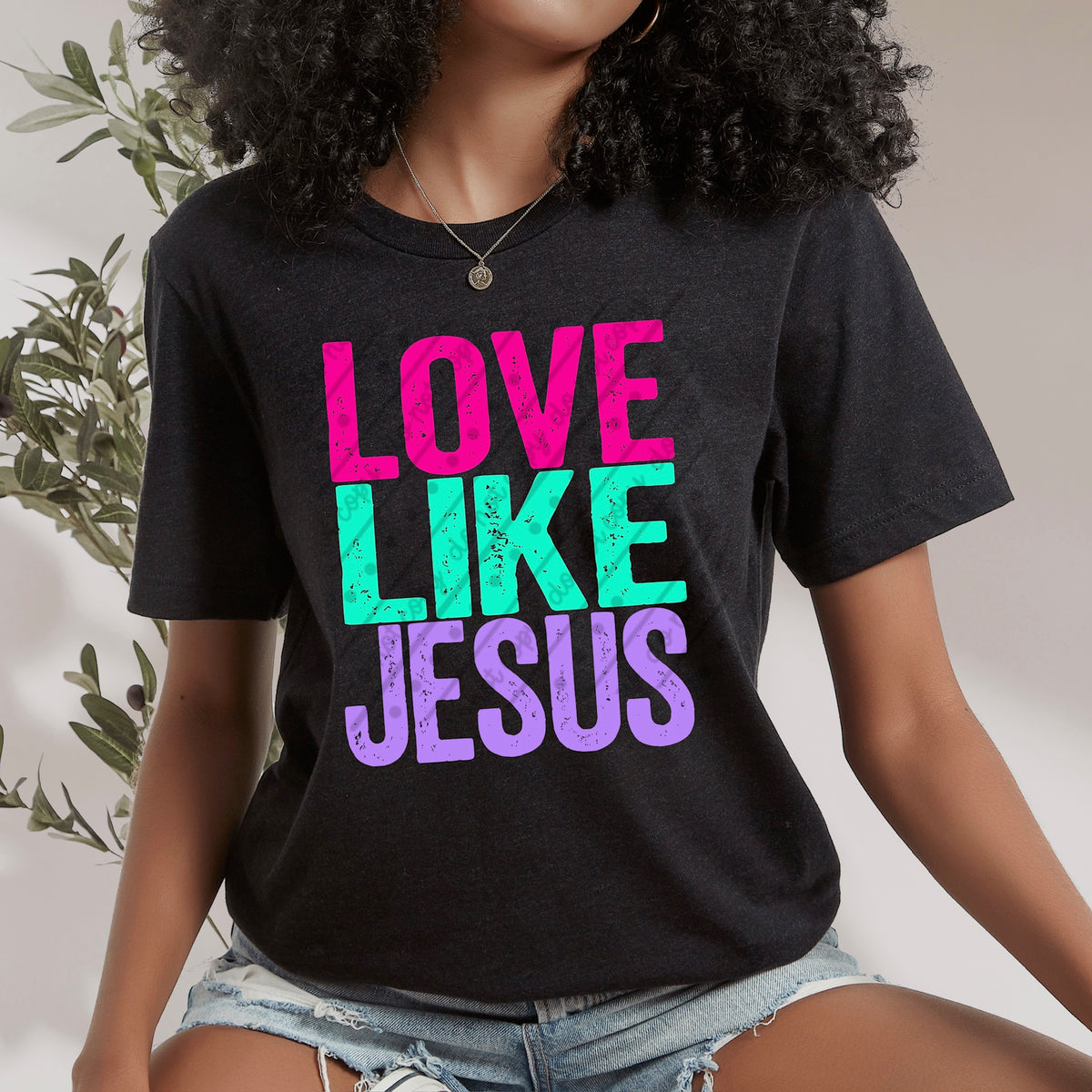 Love like Jesus (pink purple and teal) DTF transfer