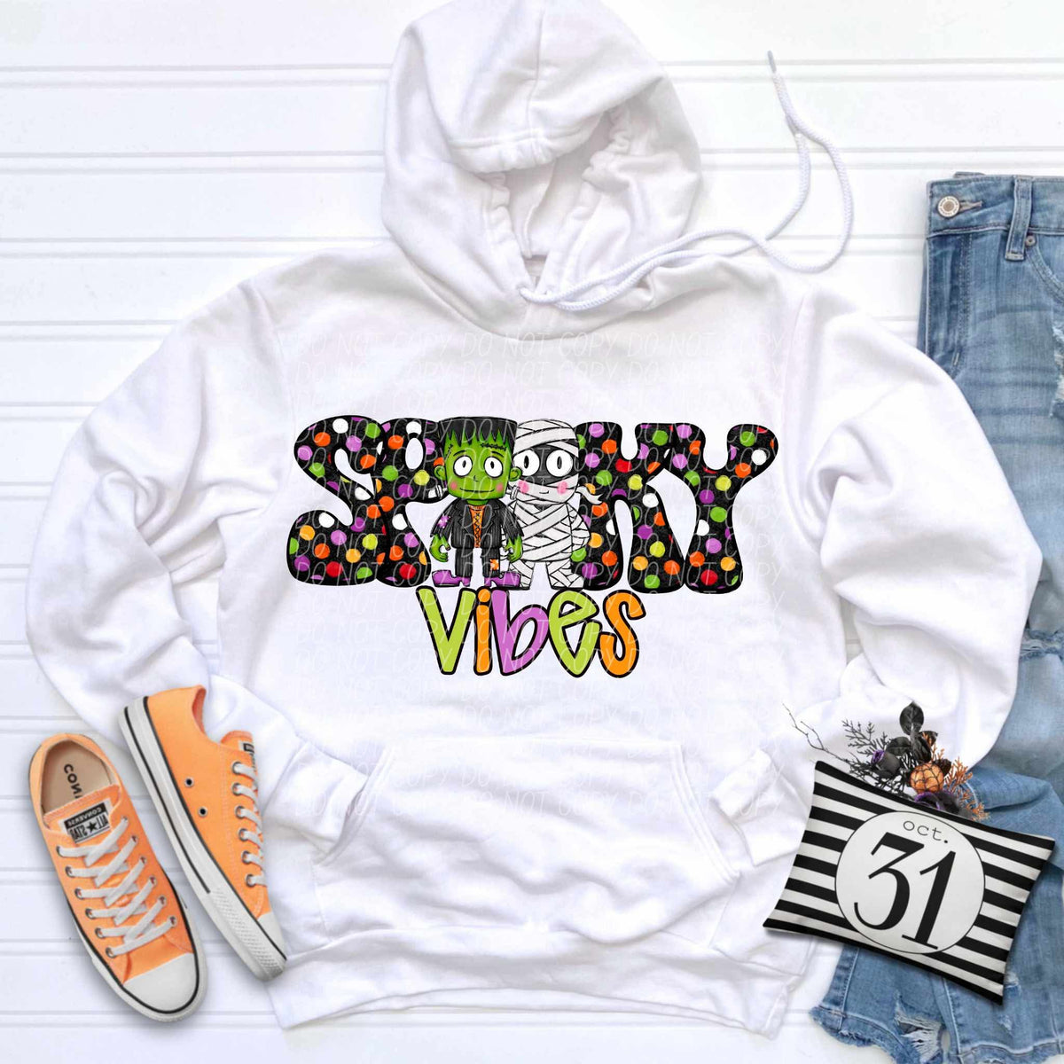 Spooky vibes polka dot frank and mummy (City) DTF transfer