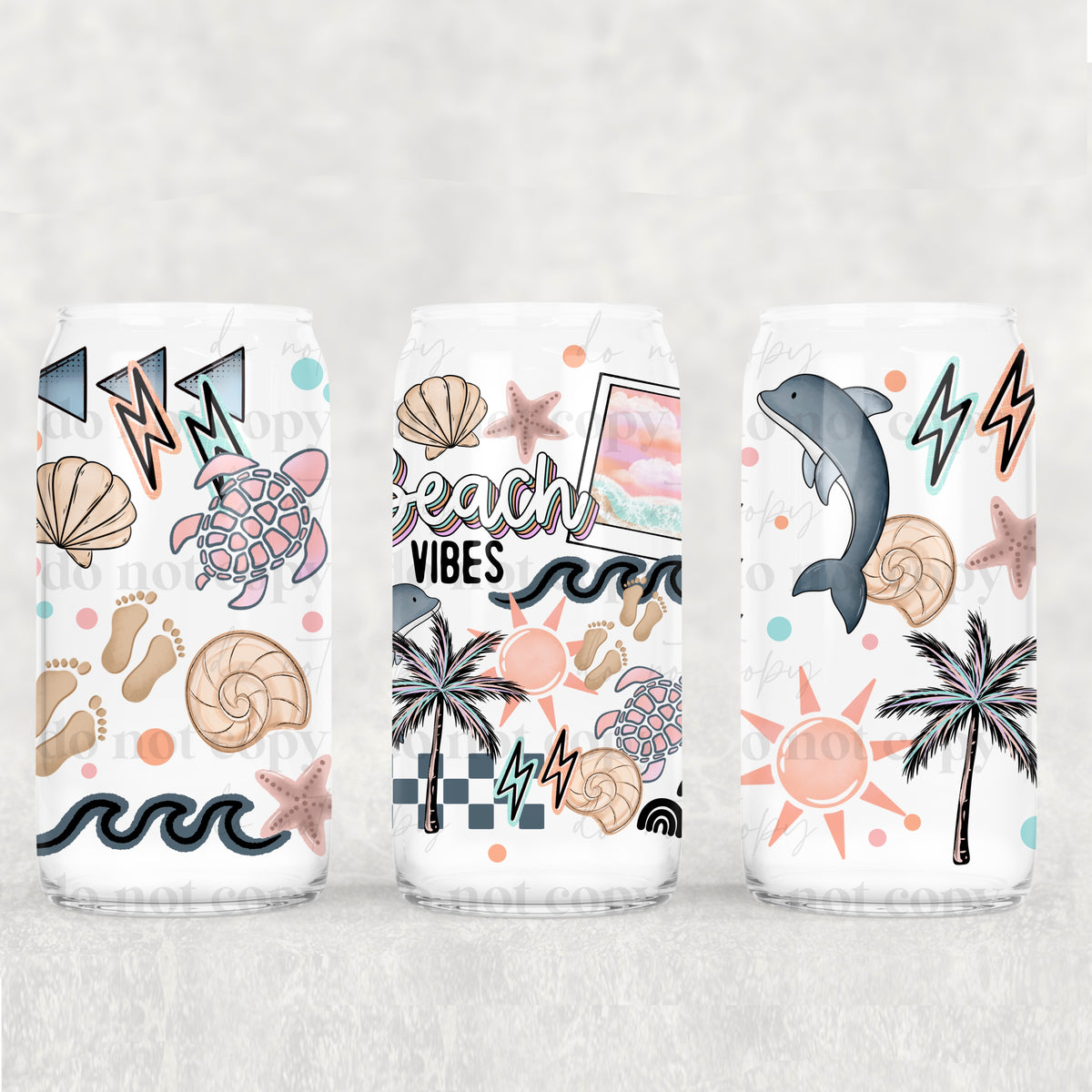 Beach vibes pastel with dolphin (CSC) UV DTF WRAP
