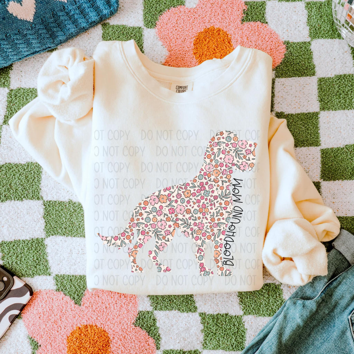 Bloodhound mom floral puppy (SWD) 85312 DTF transfer