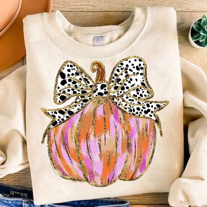 Brushstroke pumpkin Dalmatian bow 64777 DTF transfer