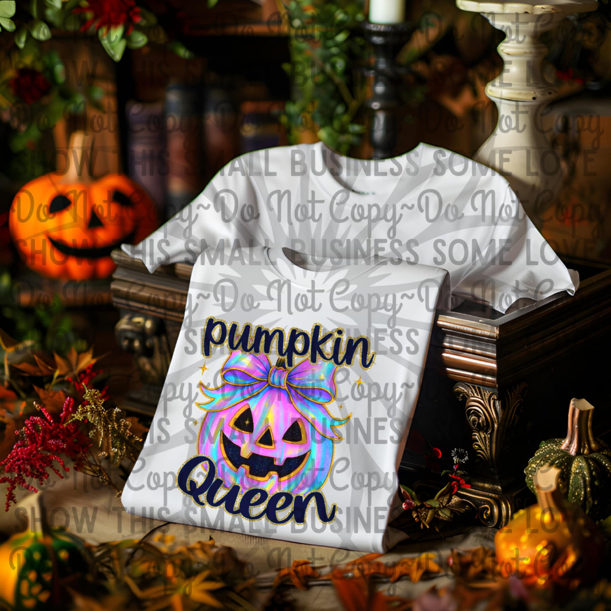 Pumpkin Queen with iridescent pumpkin 111726 DTF transfer