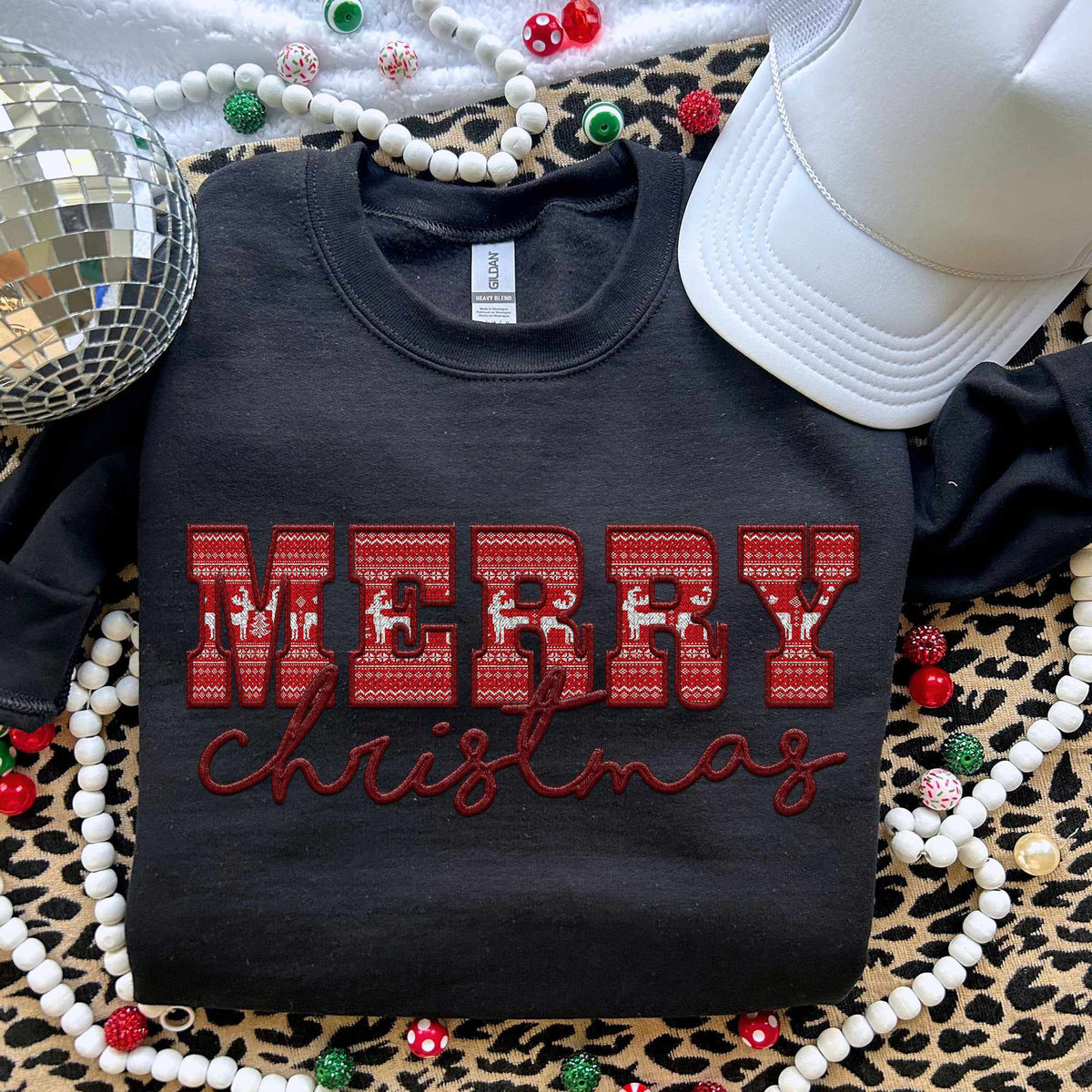 Merry Christmas sweater filled red font (HW) 70162 DTF transfer