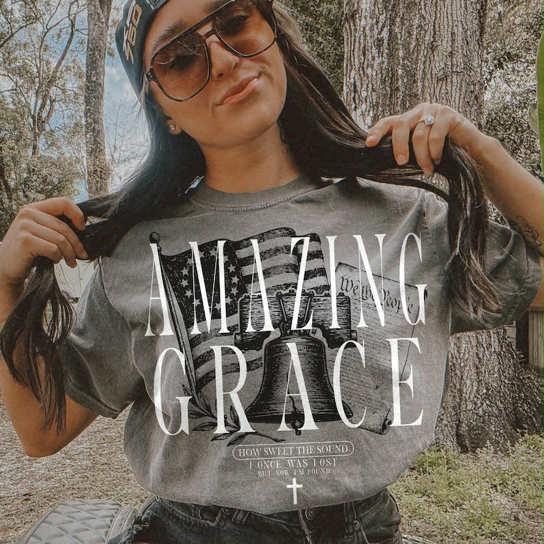 Amazing grace with flag and bell DTF Transfer