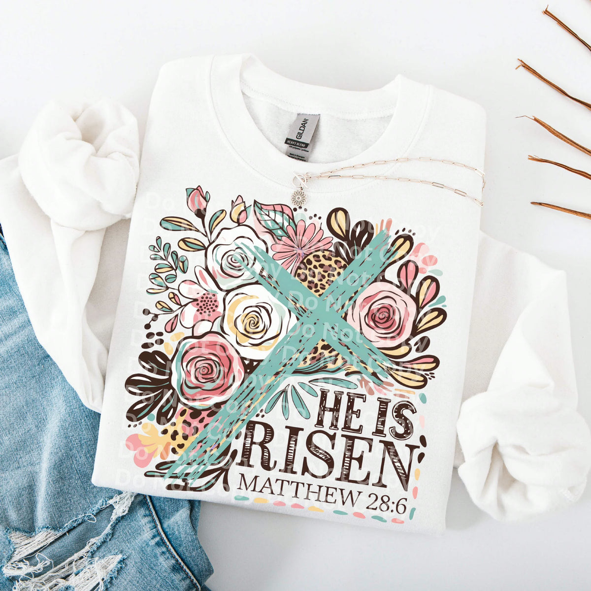 He is risen mint cross (Irene) DTF Transfer