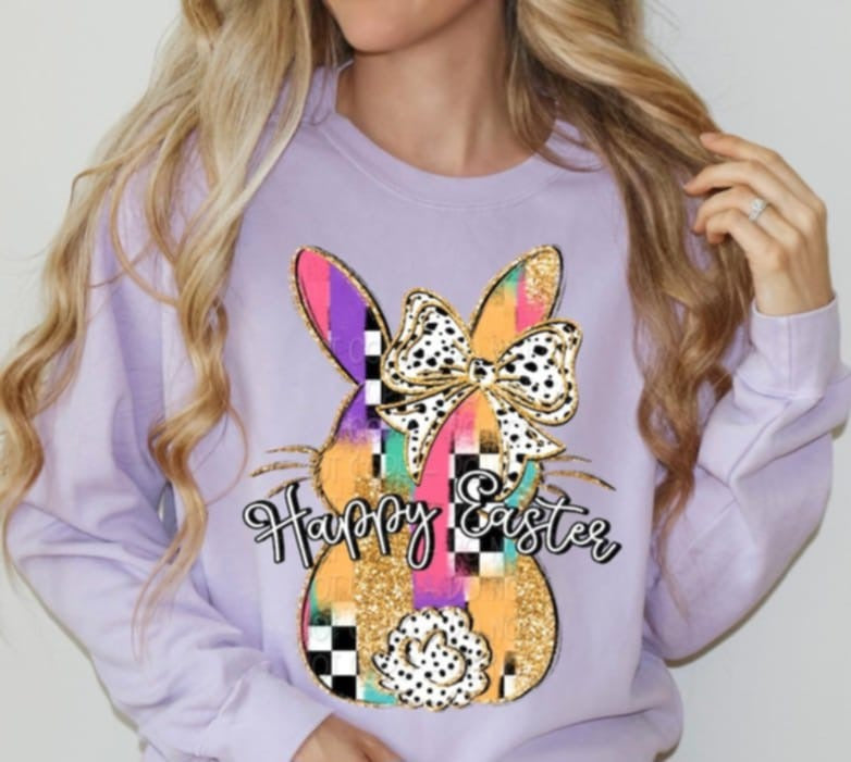Happy Easter colorful bunny 91049 DTF transfer