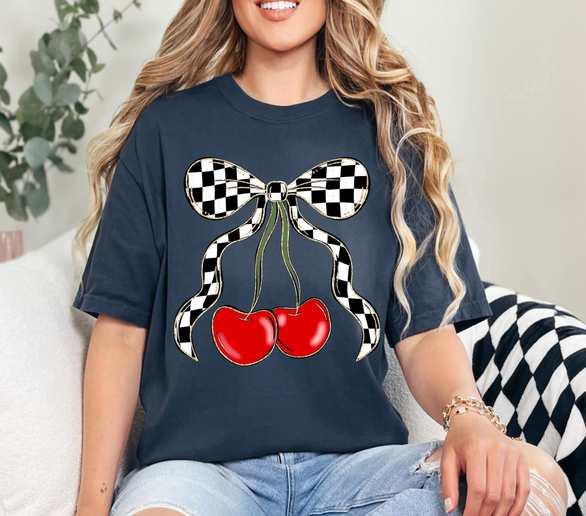 Cherries Checker Bow (Linda) DTF Transfer