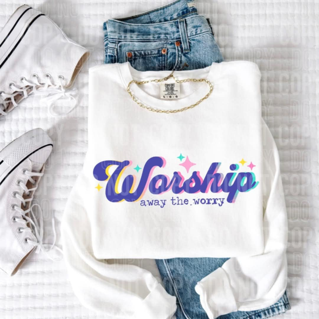 Worship purple font 99391 DTF transfer