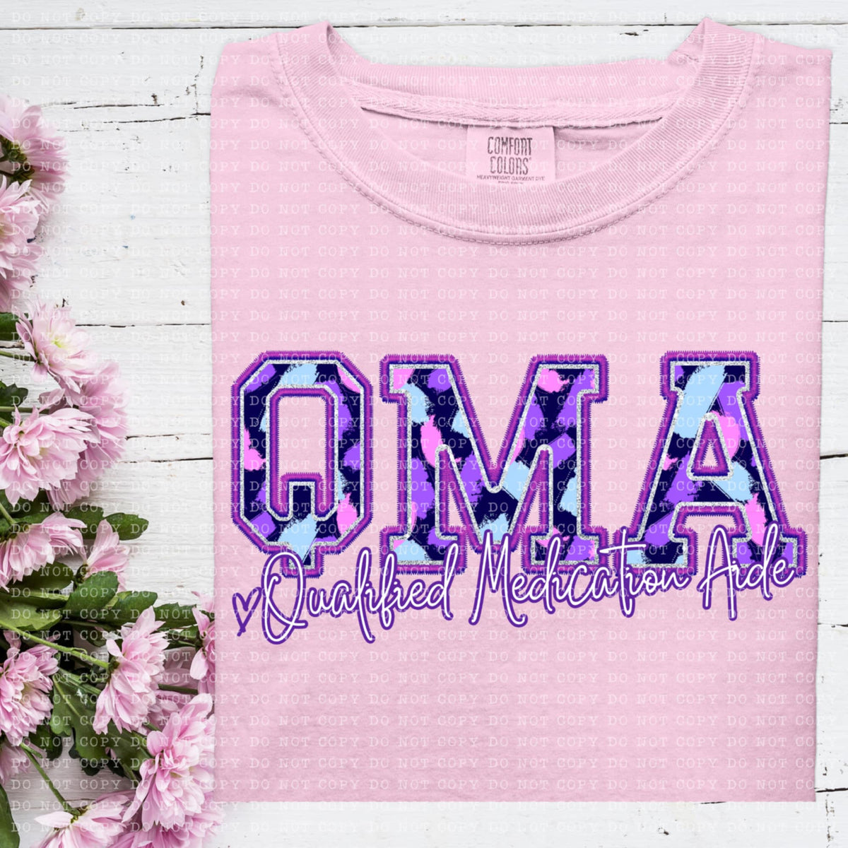QMA qualified medication aide purple brushstrokes (ECHT) 93941 DTF transfer
